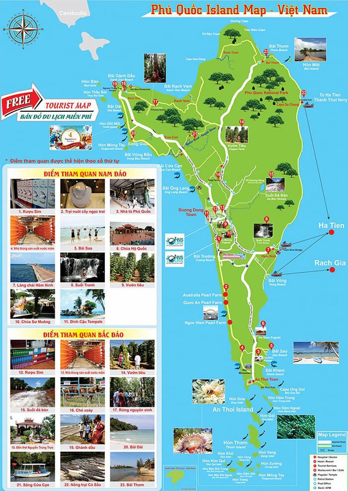 Bản đồ các tuyến điểm tham quan tại Phú Quốc