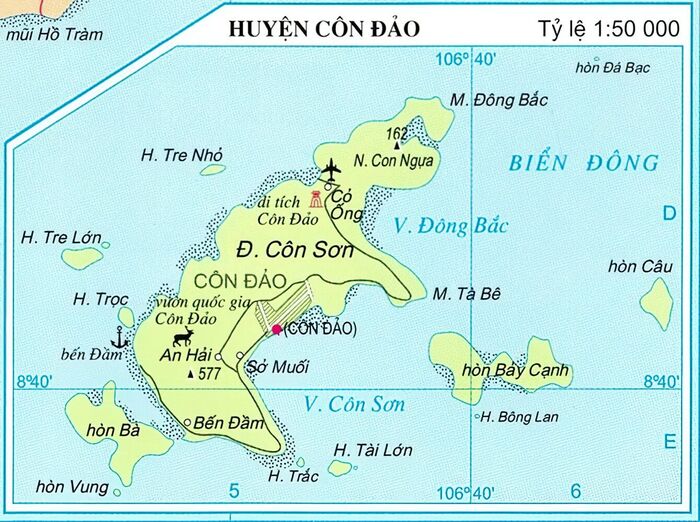 Bản đồ du lịch Côn Đảo các hòn đỏ lớn nhỏ