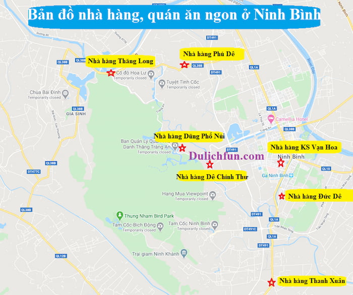 Bản đồ du lịch Tràng An Ninh Bình - Các nhà hàng ăn uống