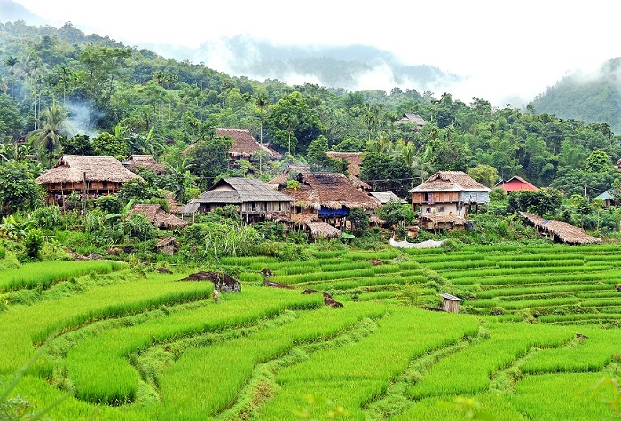 Một bản làng của người Thái tại Pù Luông